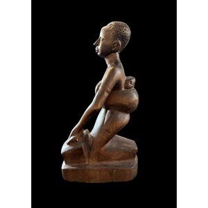 African Wooden Art - Hand Carved Mother And Child Baby On Back